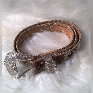 Nocona Brown Cow Fur Belt